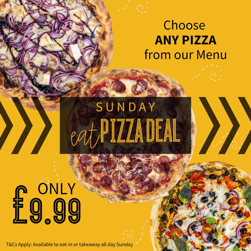 Sunday eatPizza deal. Choose any pizza from our menu only £9.99