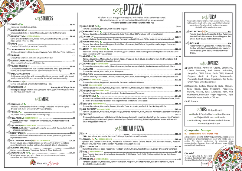Dine in menu