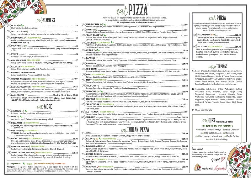 menuパートナーズ Menu – Dorchester | Eat Pizza